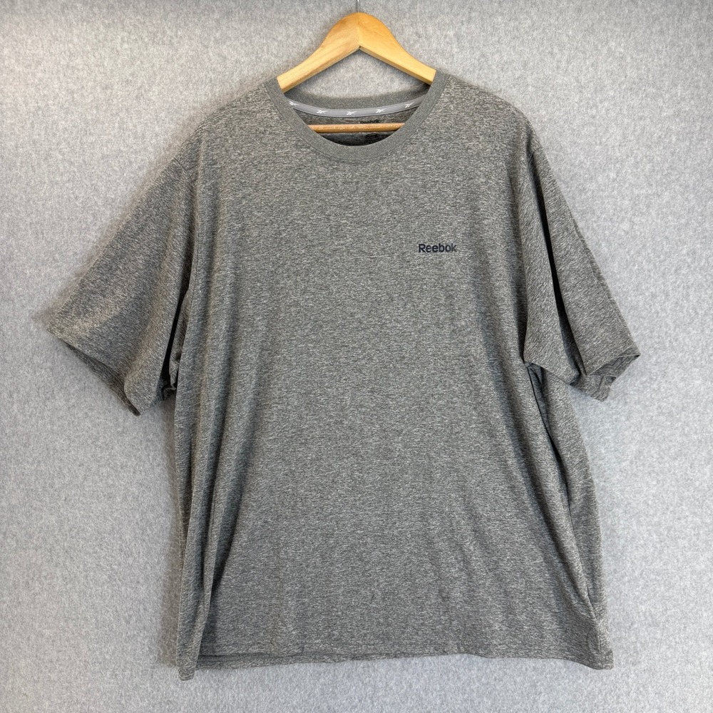 Reebok Play Dry T-Shirt Gray Short Sleeve Crew Neck Logo Athletic Mens Size 2XL